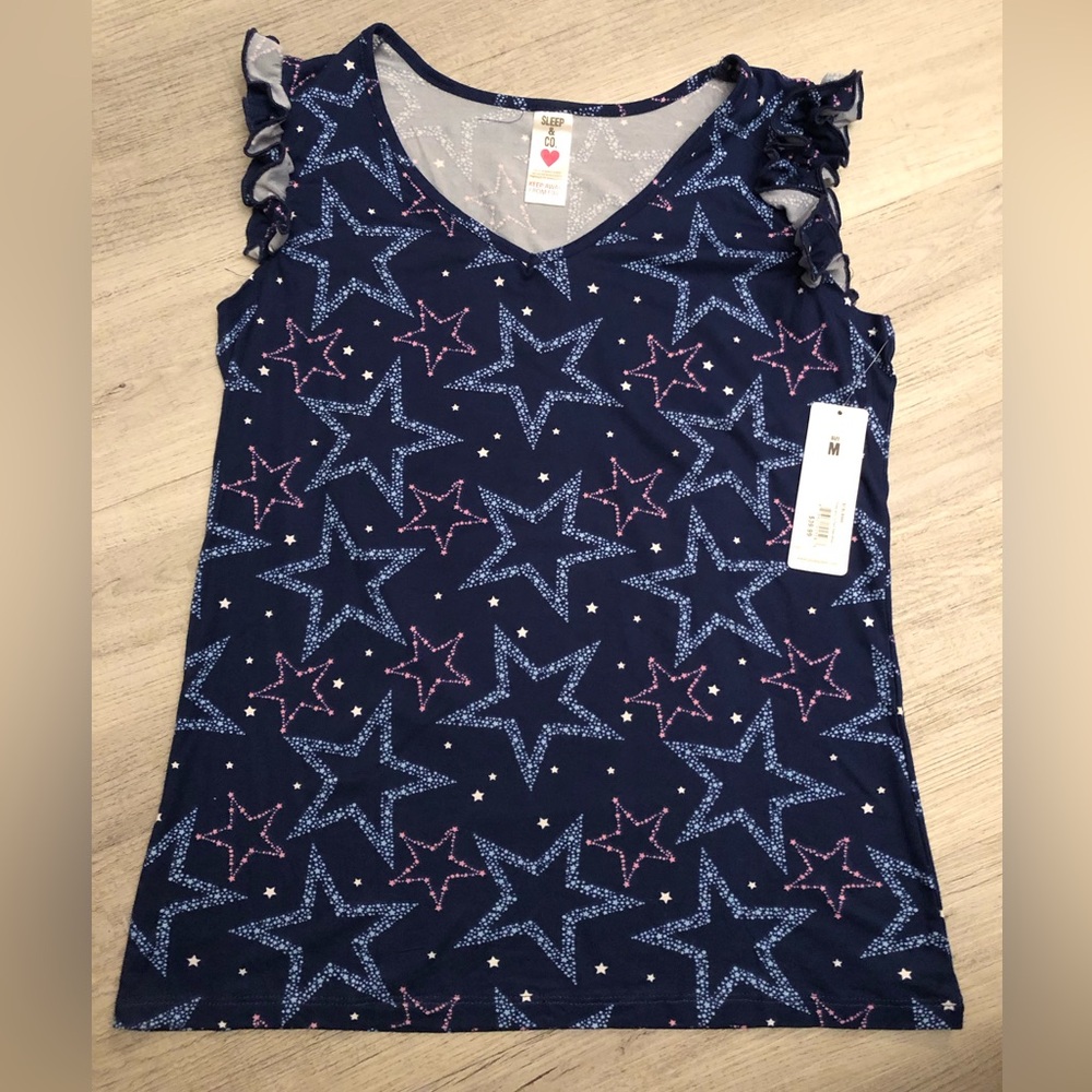 SLEEP & CO NAVY BLUE STAR SOFT PAJAMA TOP MEDIUM BUNDLE SLEEPWEAR